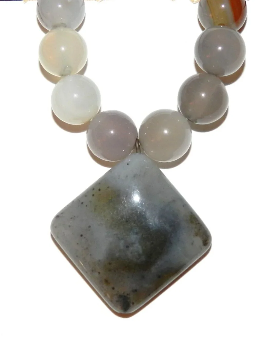 Multiple Agate 10mm Round 32mm Diamond Gemstone Pendant Bead Set 9pc NG2186